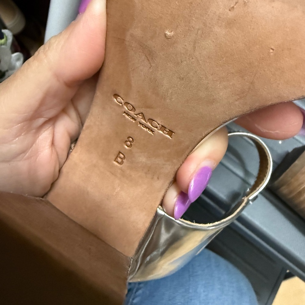 Coach Metallic Silver Ankle Strap Sandals - Picture 6 of 11